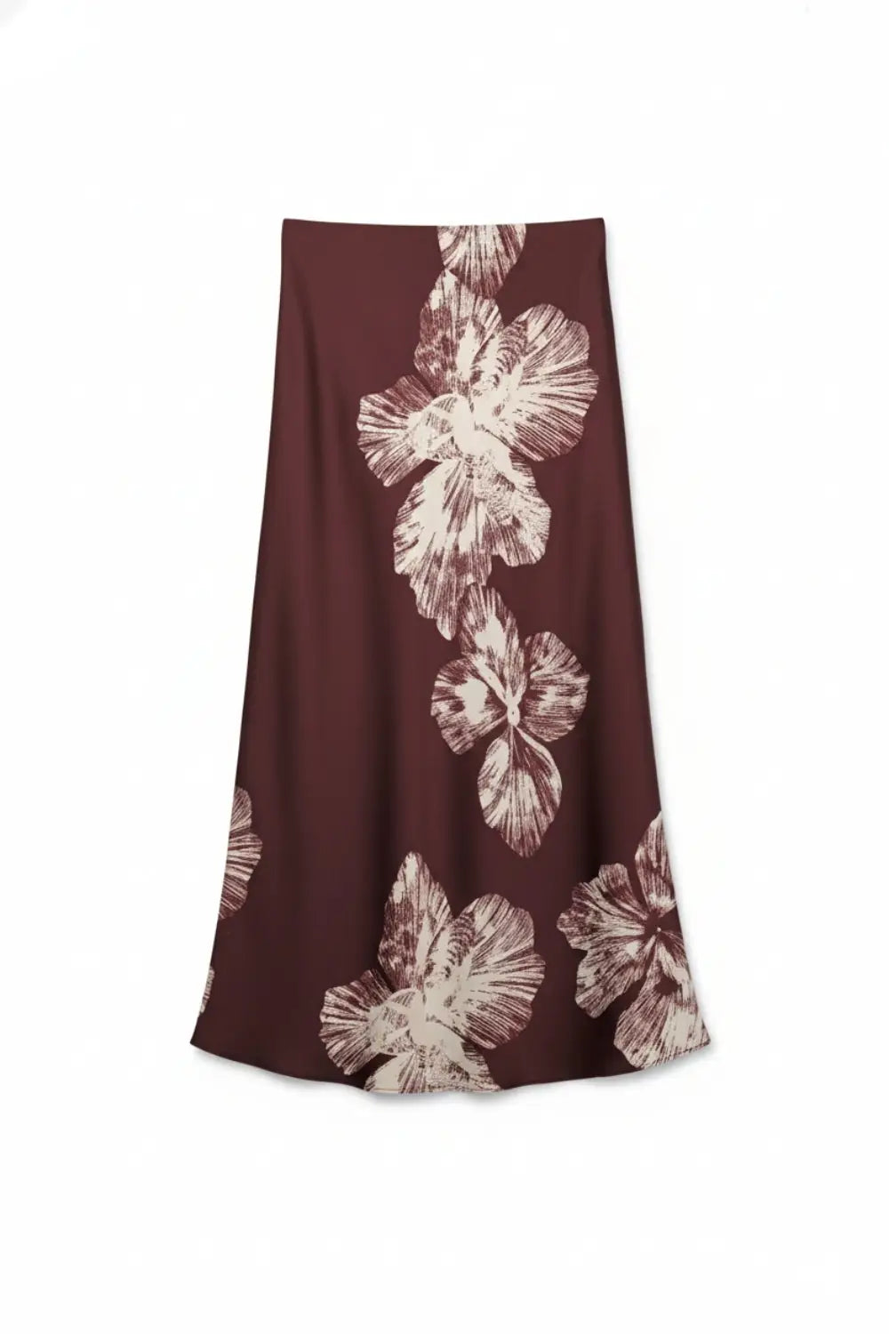 Jupe midi en satin bordeaux à motif floral - Jupes