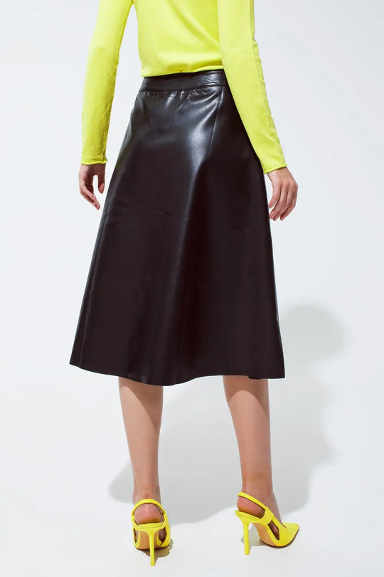 Jupe midi en similicuir noir boutonnée - Jupes