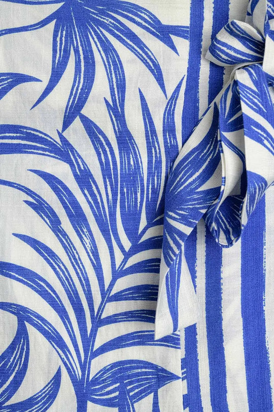 Jupe midi en tissu léger avec motifs tropicaux en bleu et blanc - Jupes