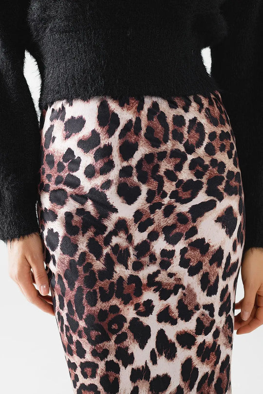 Jupe midi évasée à taille moyenne et imprimé léopard - Jupes