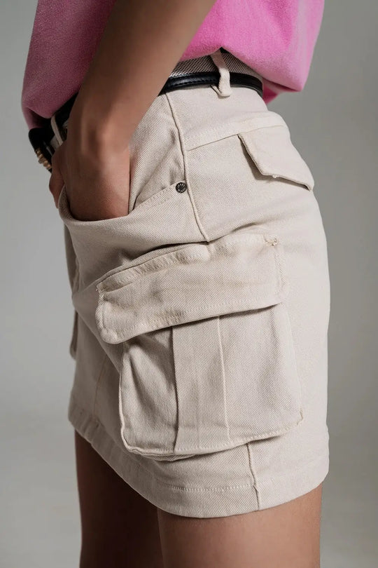 Jupe mini Cargo en beige - Jupes