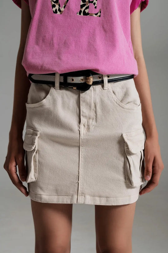 Jupe mini Cargo en beige - Jupes
