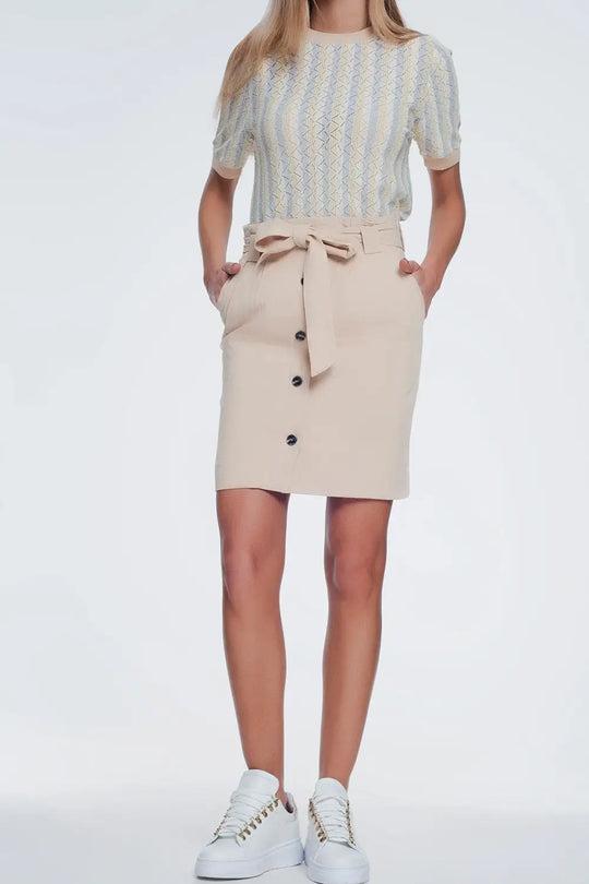 Q2 Jupe Mini longue boutonnée devant beige