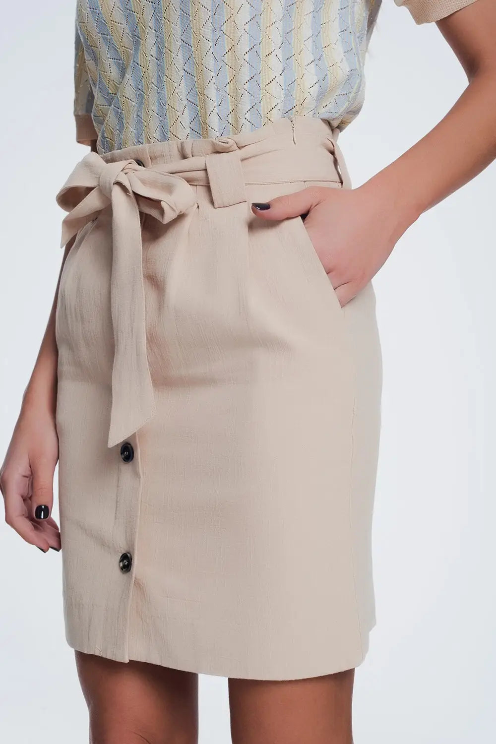 Jupe Mini longue boutonnée devant beige - Jupes