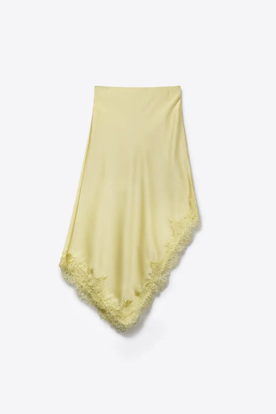 Jupe mouchoir en satin jaune beurre avec bordure en dentelle - Jupes