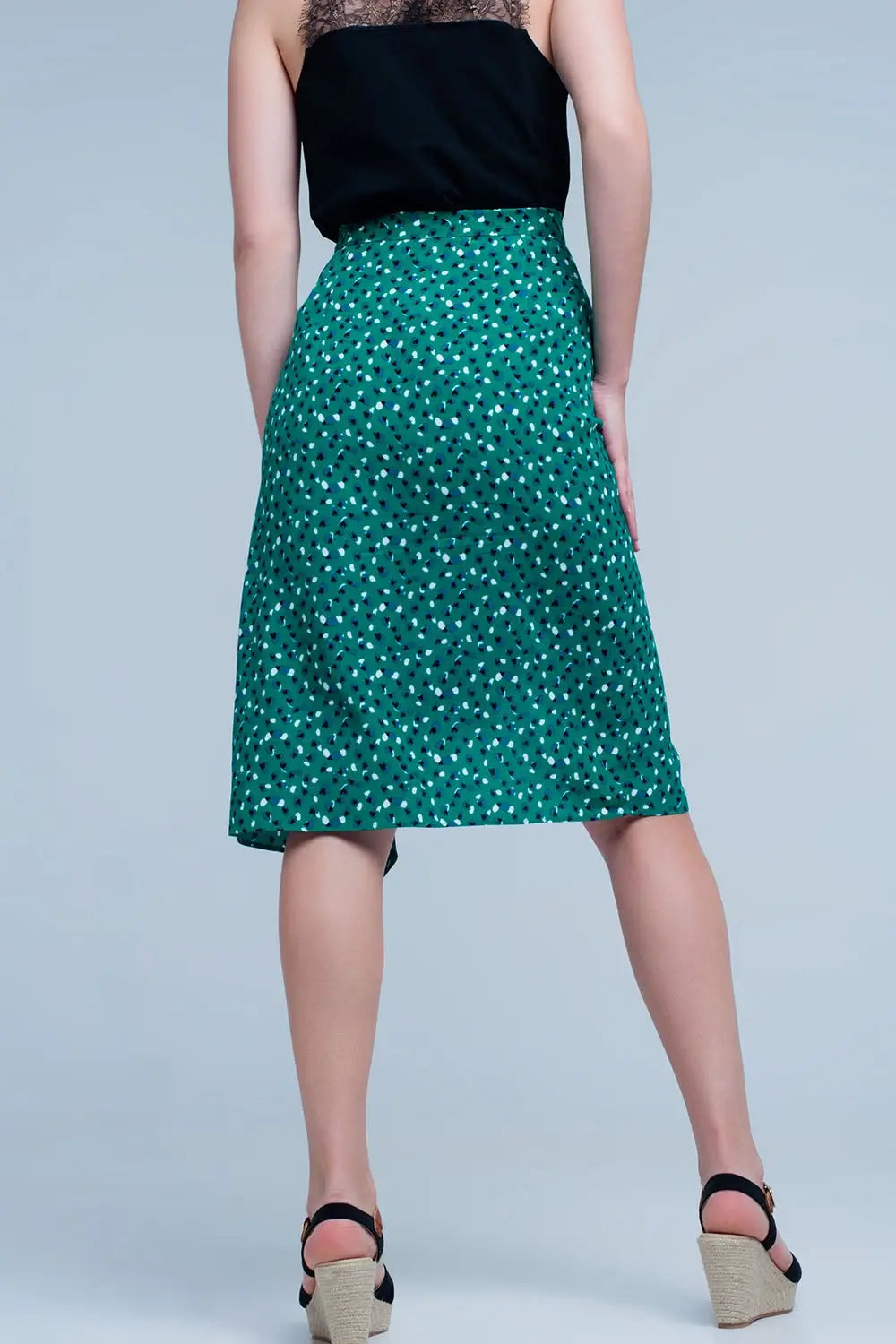 Jupe vert mi-longue avec volants et motif à pois - Jupes