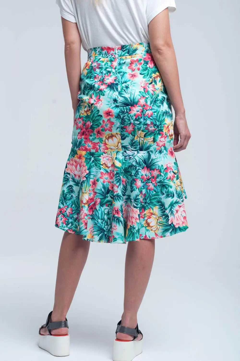 Jupe verte asymétrique imprimé floral - Jupes