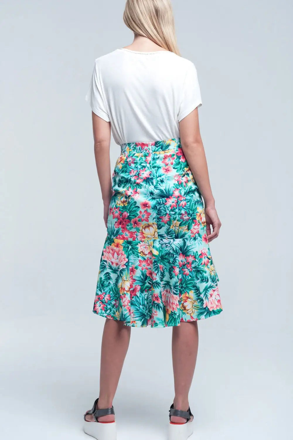 Jupe verte asymétrique imprimé floral - Jupes