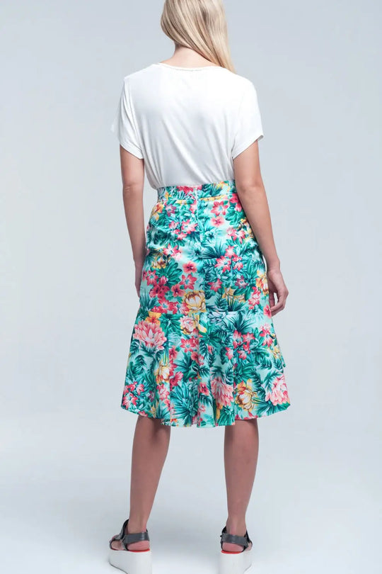 Jupe verte asymétrique imprimé floral - Jupes