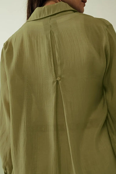Kahki chiffon shirt with long sleeves and one chest pocket - Shirts