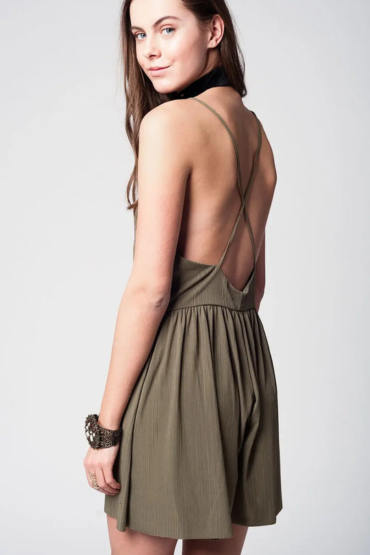 Kaki romper with bare shoulders - Dresses