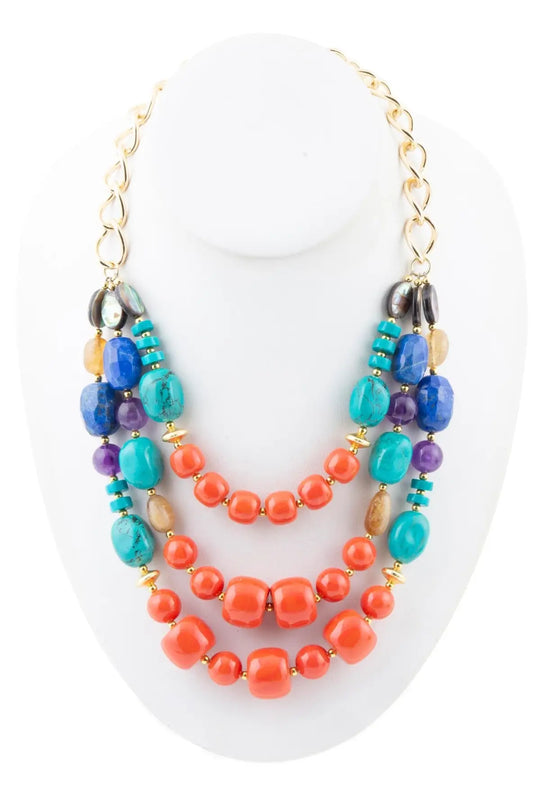 Kaleidoscope Multistone Statement Golden Necklace - Necklaces