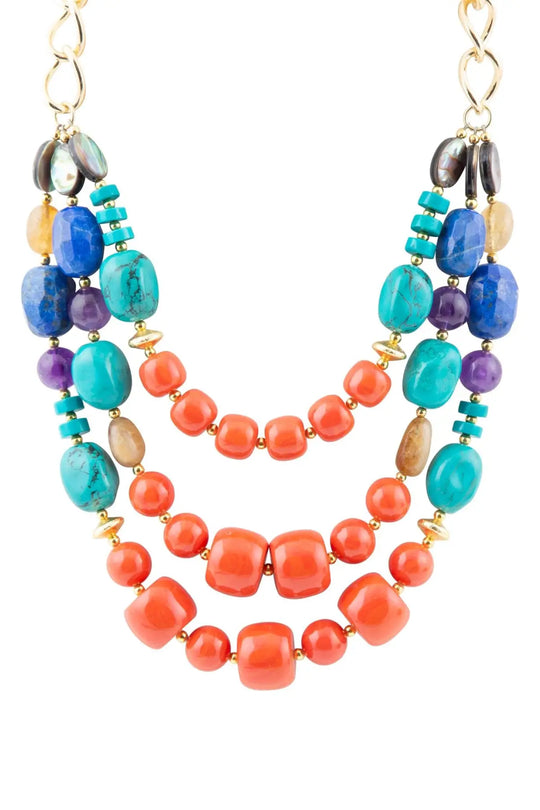 Kaleidoscope Multistone Statement Golden Necklace - Necklaces