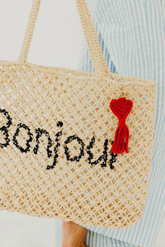 Heart Macrame Bag Charm Key Chain - Red - Bag Accessories