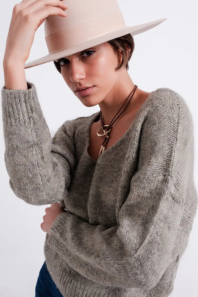 Khaki batwing fluffy sweater - Sweaters