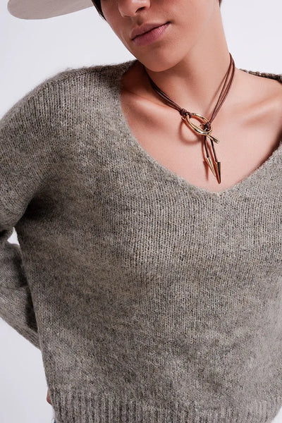 Khaki batwing fluffy sweater - Sweaters