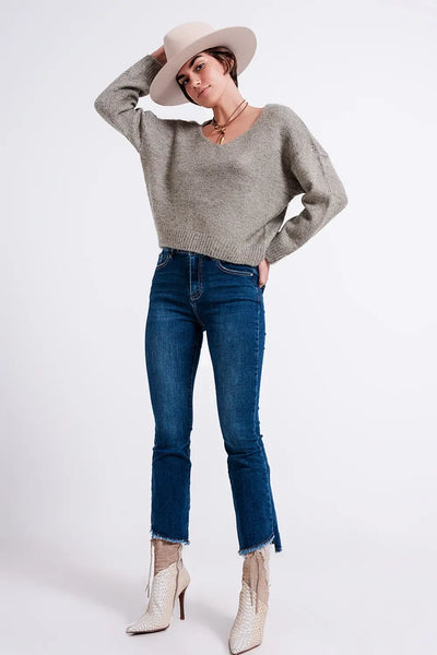Khaki batwing fluffy sweater - Sweaters