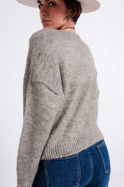 Khaki batwing fluffy sweater - Sweaters