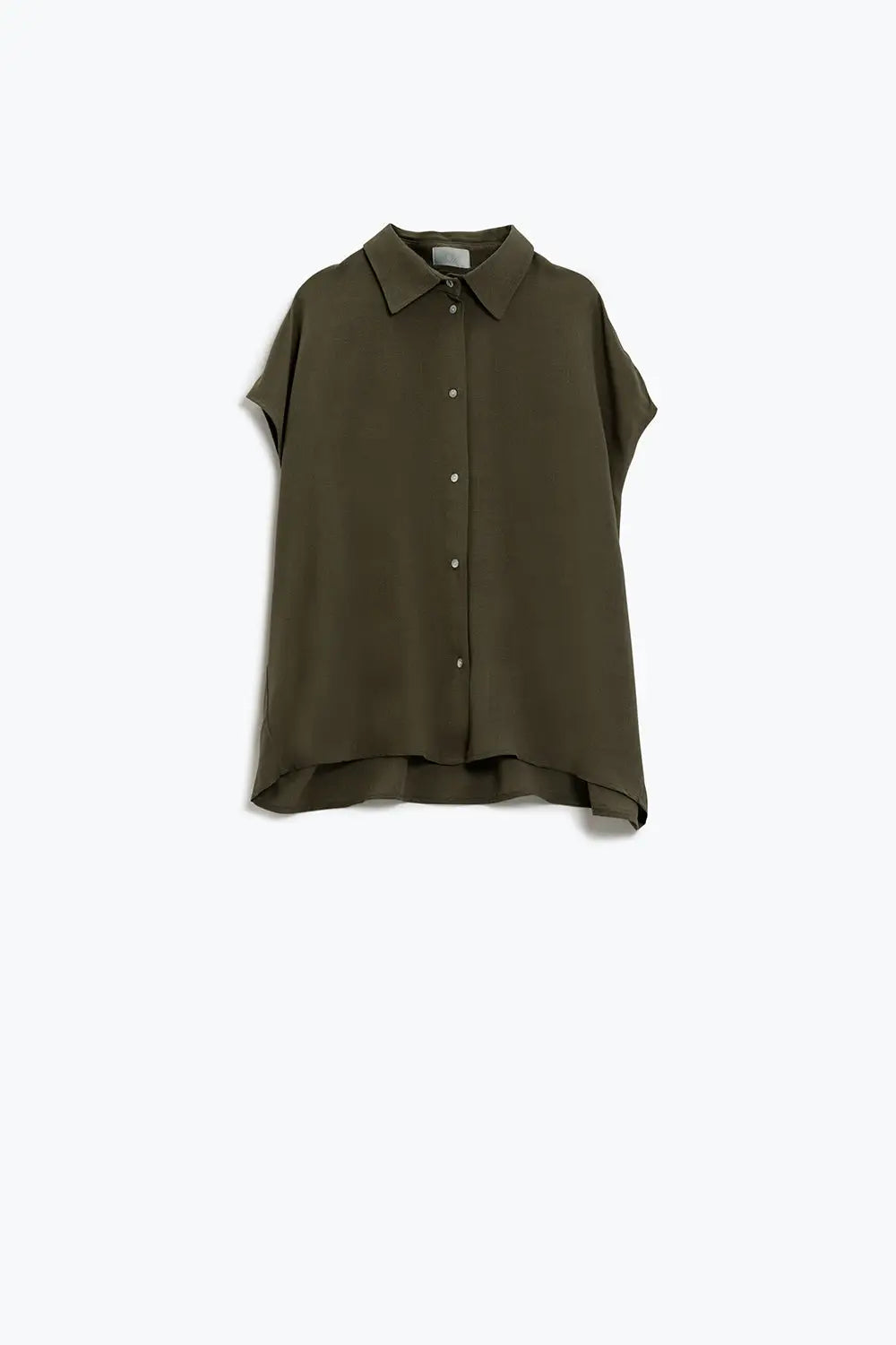 Khaki Button Up Blouse With Polo Collar - Shirts