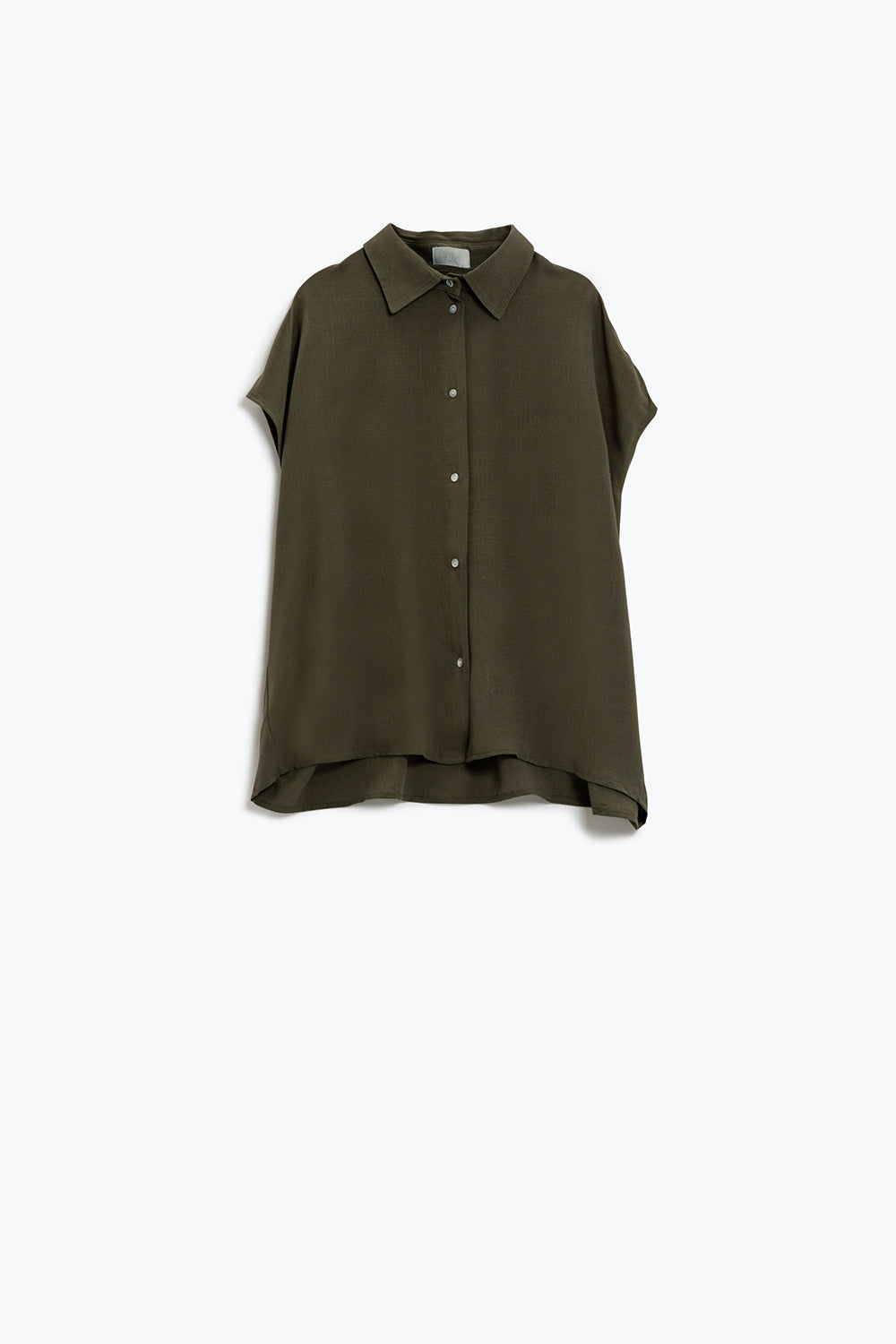 Khaki Button Up Blouse With Polo Collar