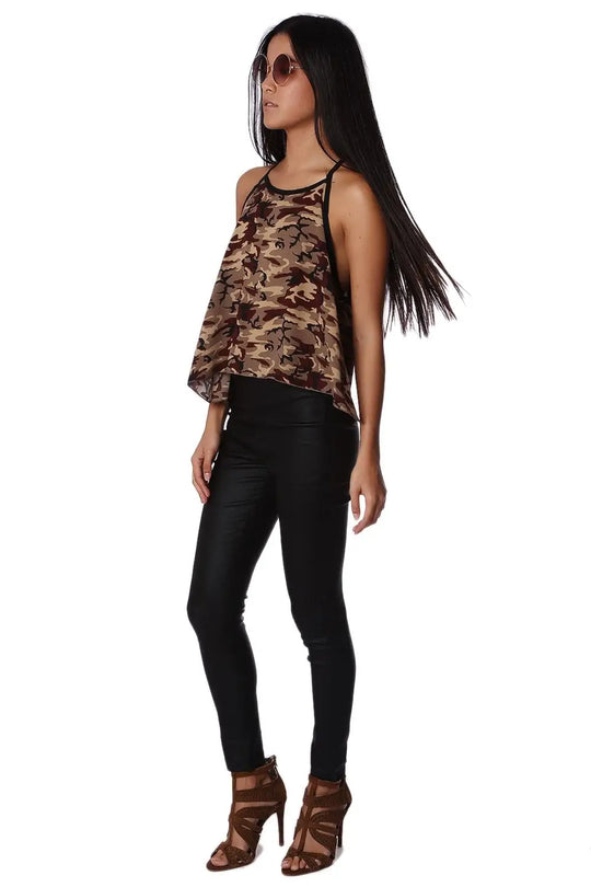 Khaki camo print dip hem top - Shirts