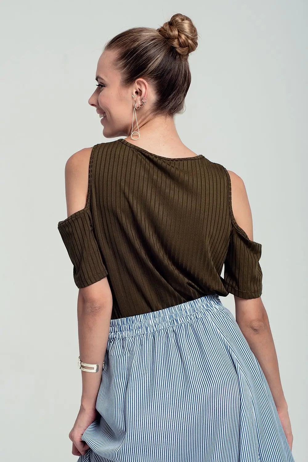 Khaki cold shoulder top - Tops
