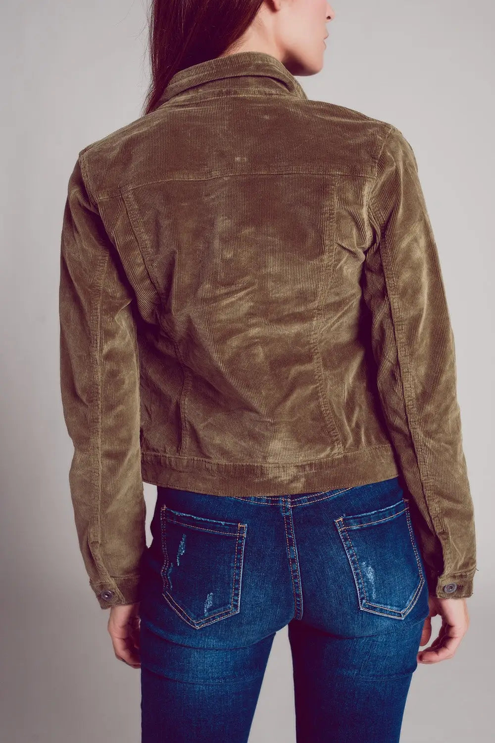 Khaki cropped cord jacket - Coats and Jackets