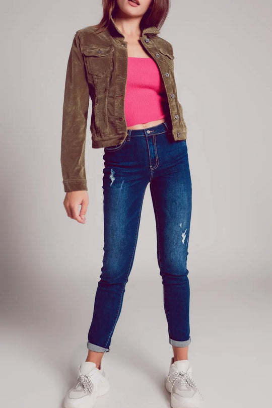 Khaki cropped cord jacket - Coats and Jackets