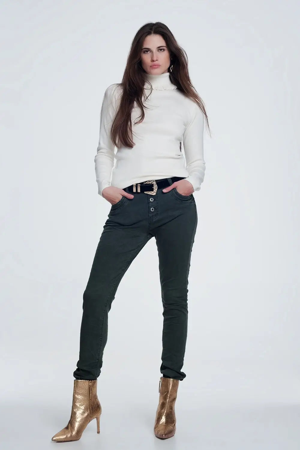 Khaki jeans with button closure - Jeans