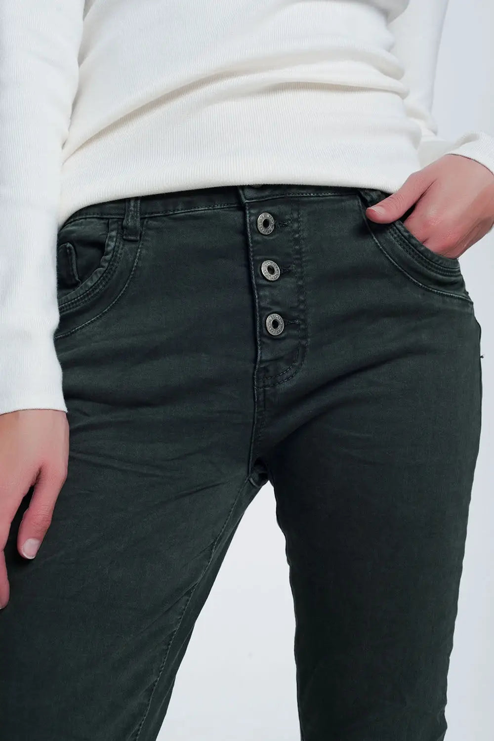 Khaki jeans with button closure - Jeans