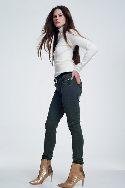 Khaki jeans with button closure