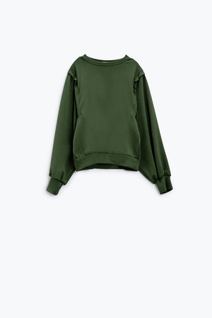 Q2 Khaki long-sleeved sweatshirts with frontal sewn details on the sides