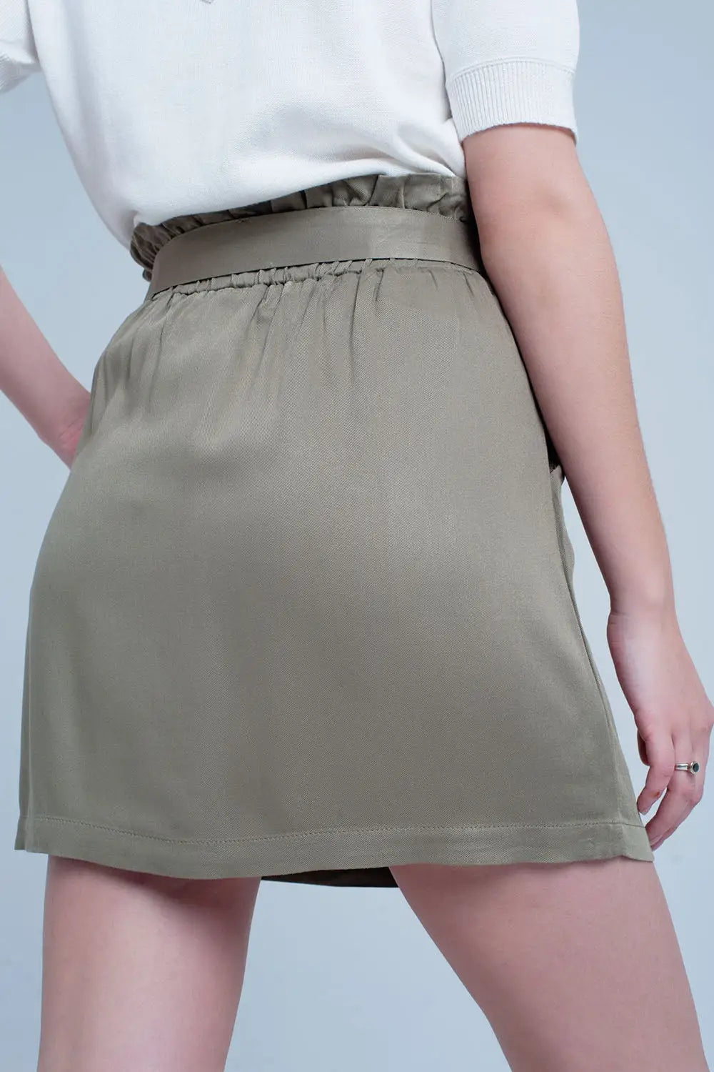 Khaki Mini Skirt With Bow Detail - Skirts