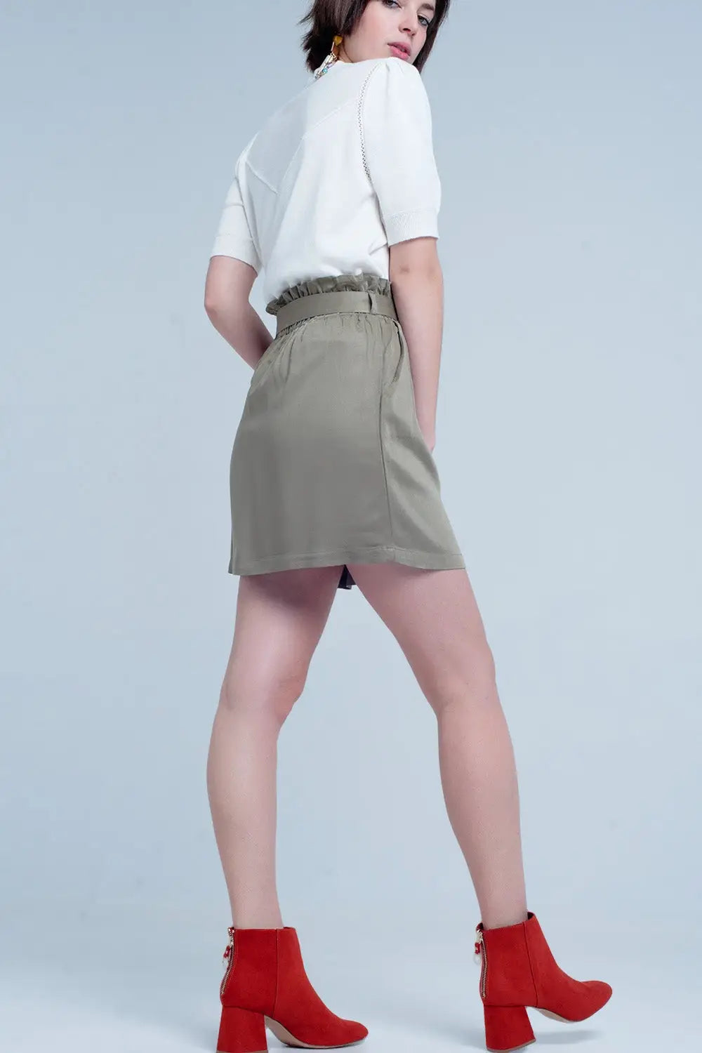 Khaki Mini Skirt With Bow Detail - Skirts