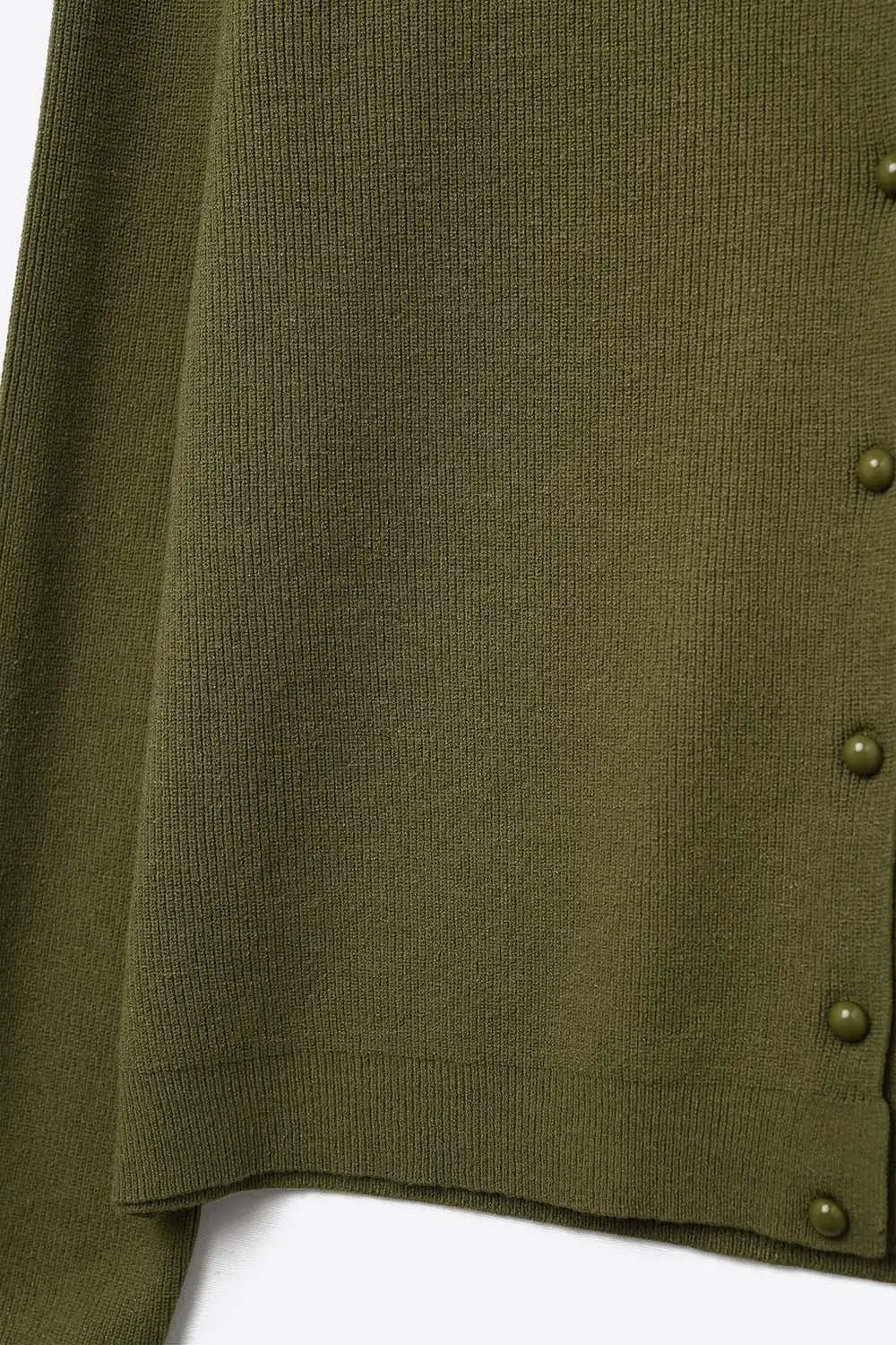 Khaki Ribbed Knit Cardigan with Mother-of-Pearl Buttons - One Size / Green