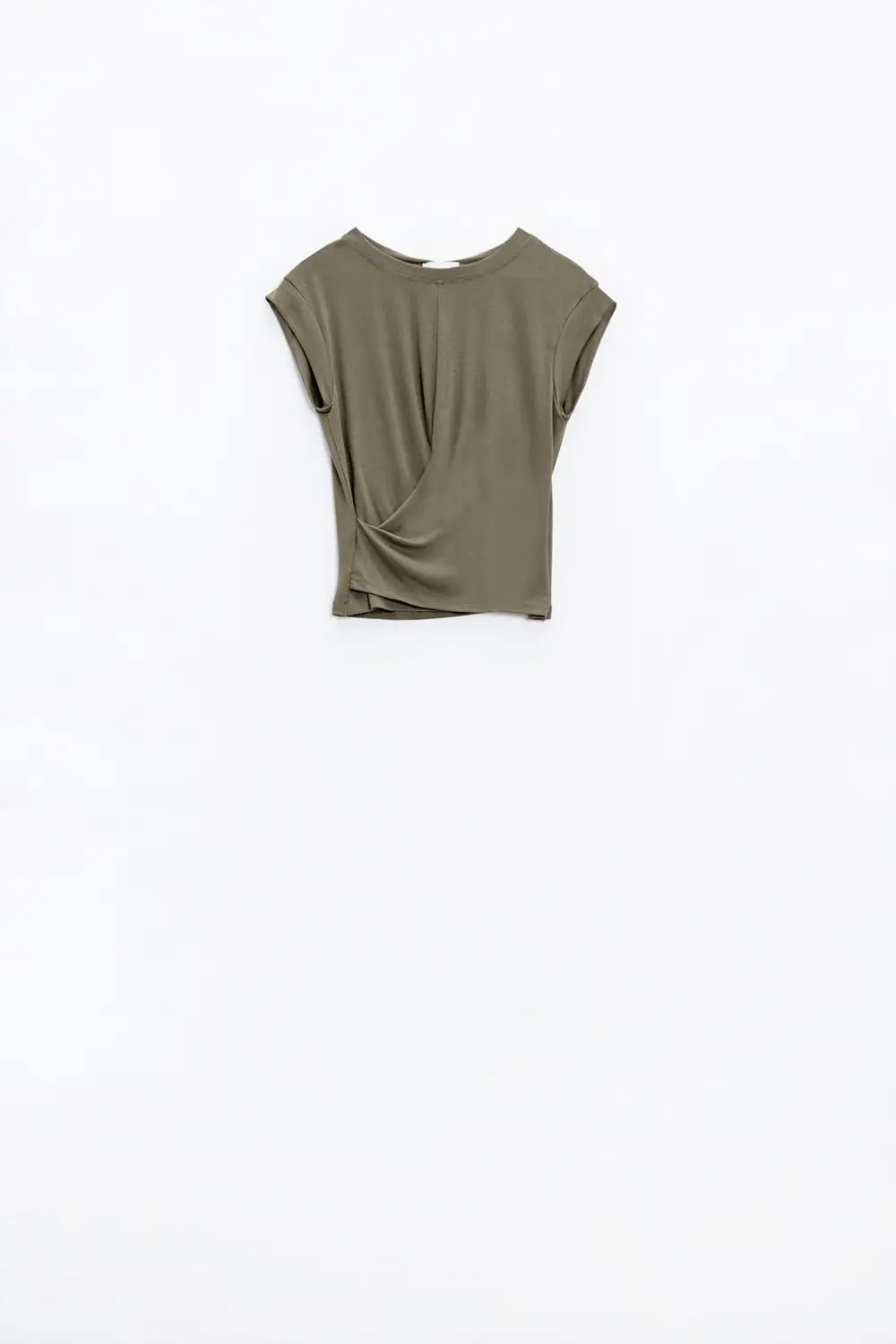 Khaki short-sleeved top crossed at the bottom front - Tops