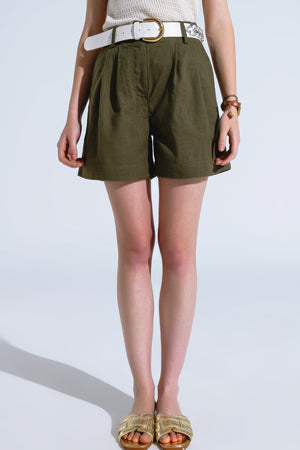 Q2 Khaki Shorts With Pockets And Elastic Waist