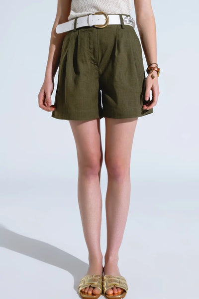Q2 Khaki Shorts With Pockets And Elastic Waist