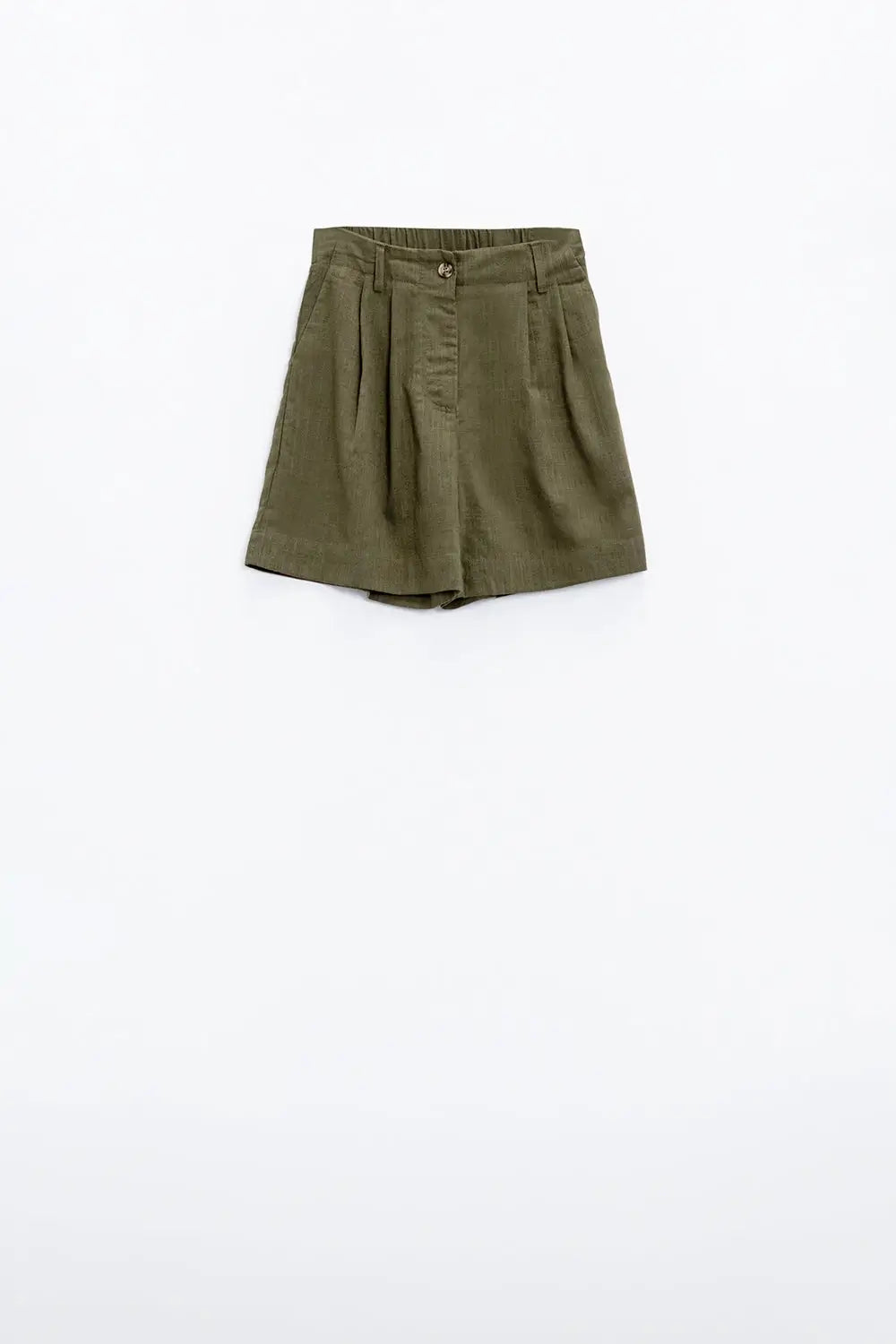 Khaki Shorts With Pockets And Elastic Waist - Pants