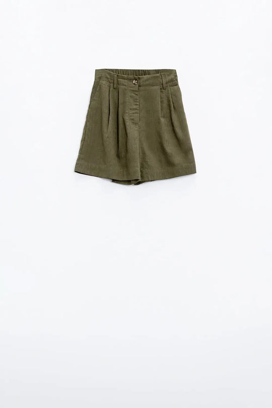 Khaki Shorts With Pockets And Elastic Waist - Pants