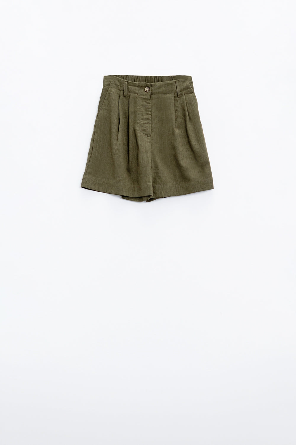 Khaki Shorts With Pockets And Elastic Waist