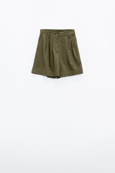 Khaki Shorts With Pockets And Elastic Waist