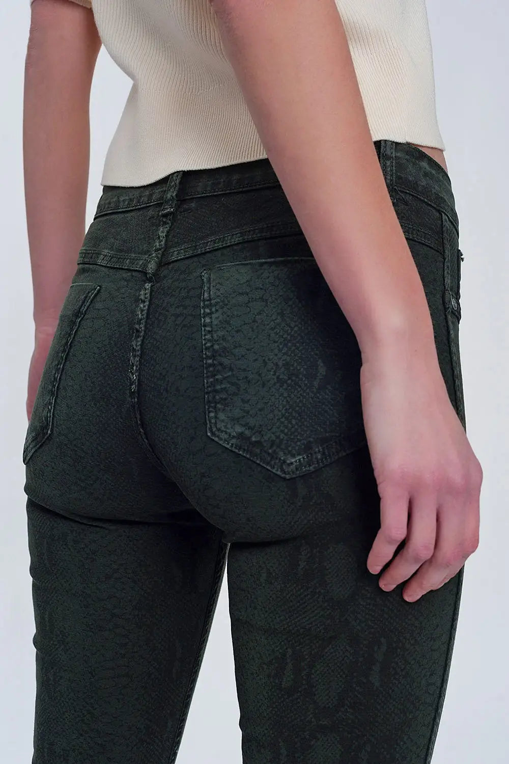 Khaki super skinny reversible pants with snake print - Jeans