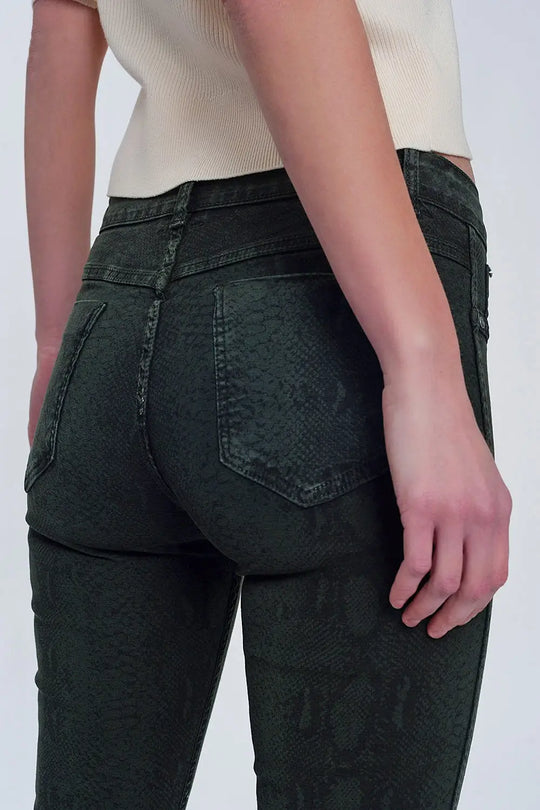 Khaki super skinny reversible pants with snake print - Jeans