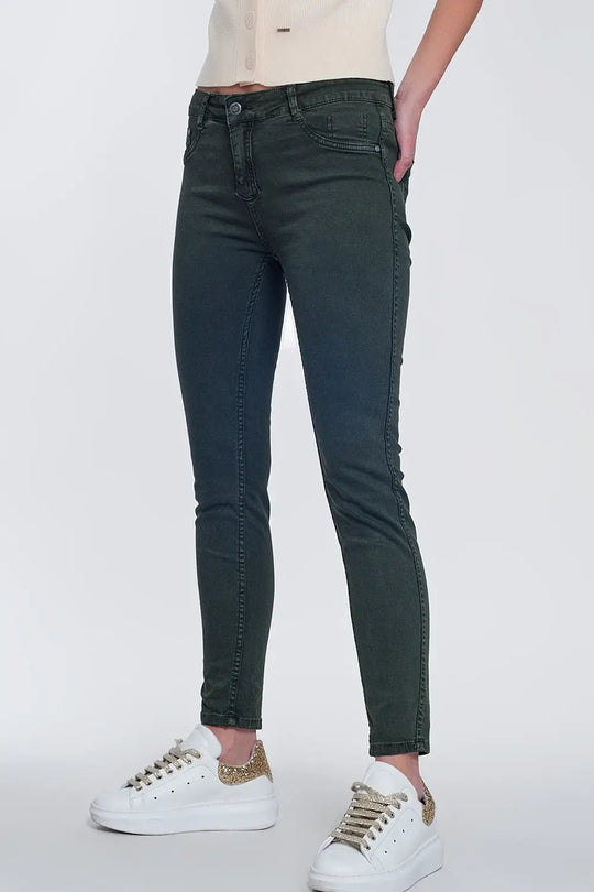 Khaki super skinny reversible pants with snake print - Jeans