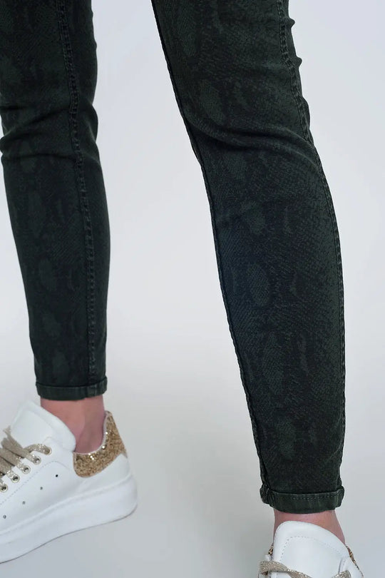 Khaki super skinny reversible pants with snake print - Jeans