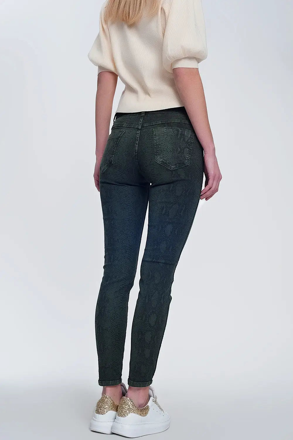 Khaki super skinny reversible pants with snake print - Jeans