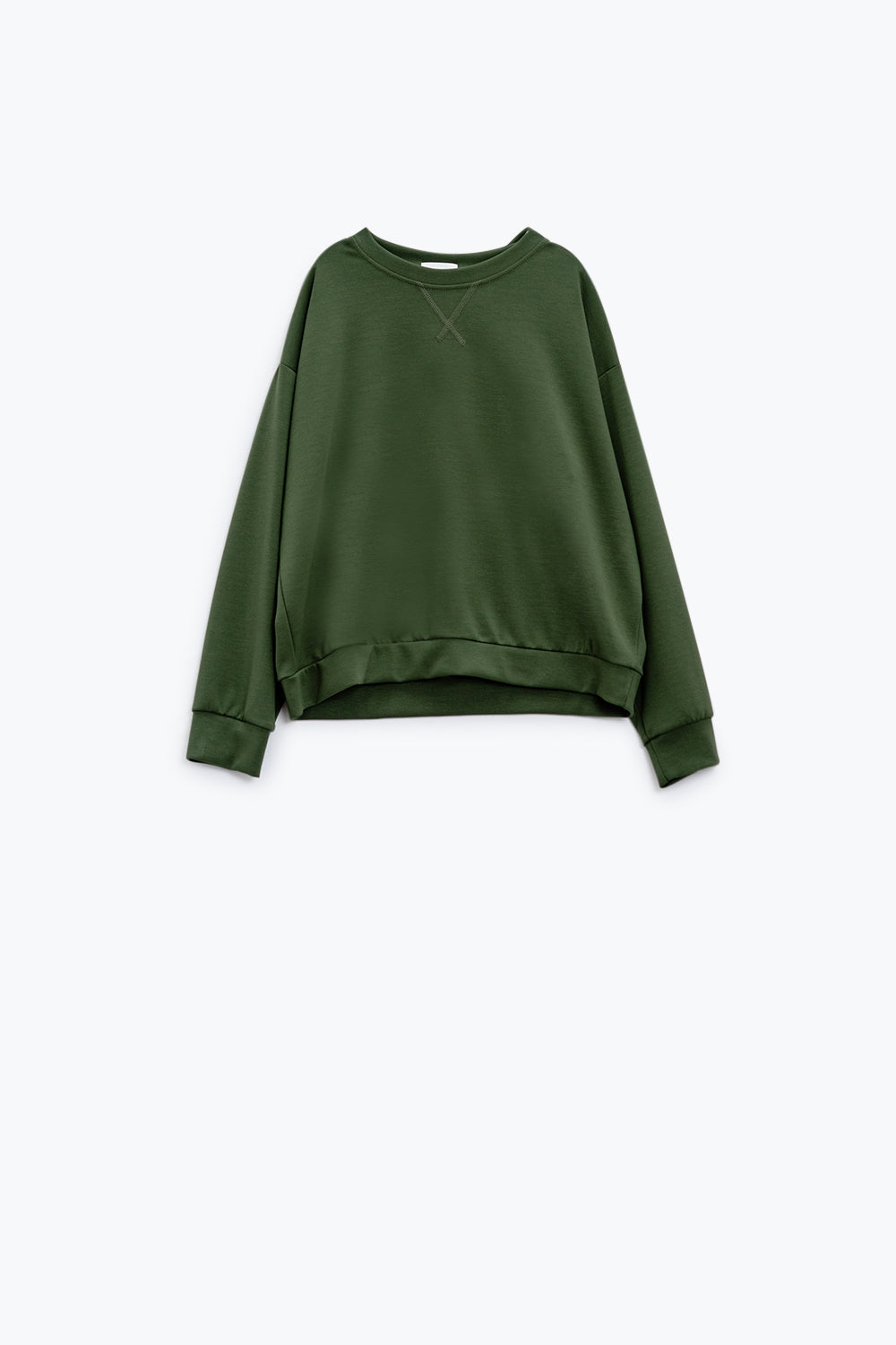 Q2 khaki sweatshirt with long sleeves and rounded collar