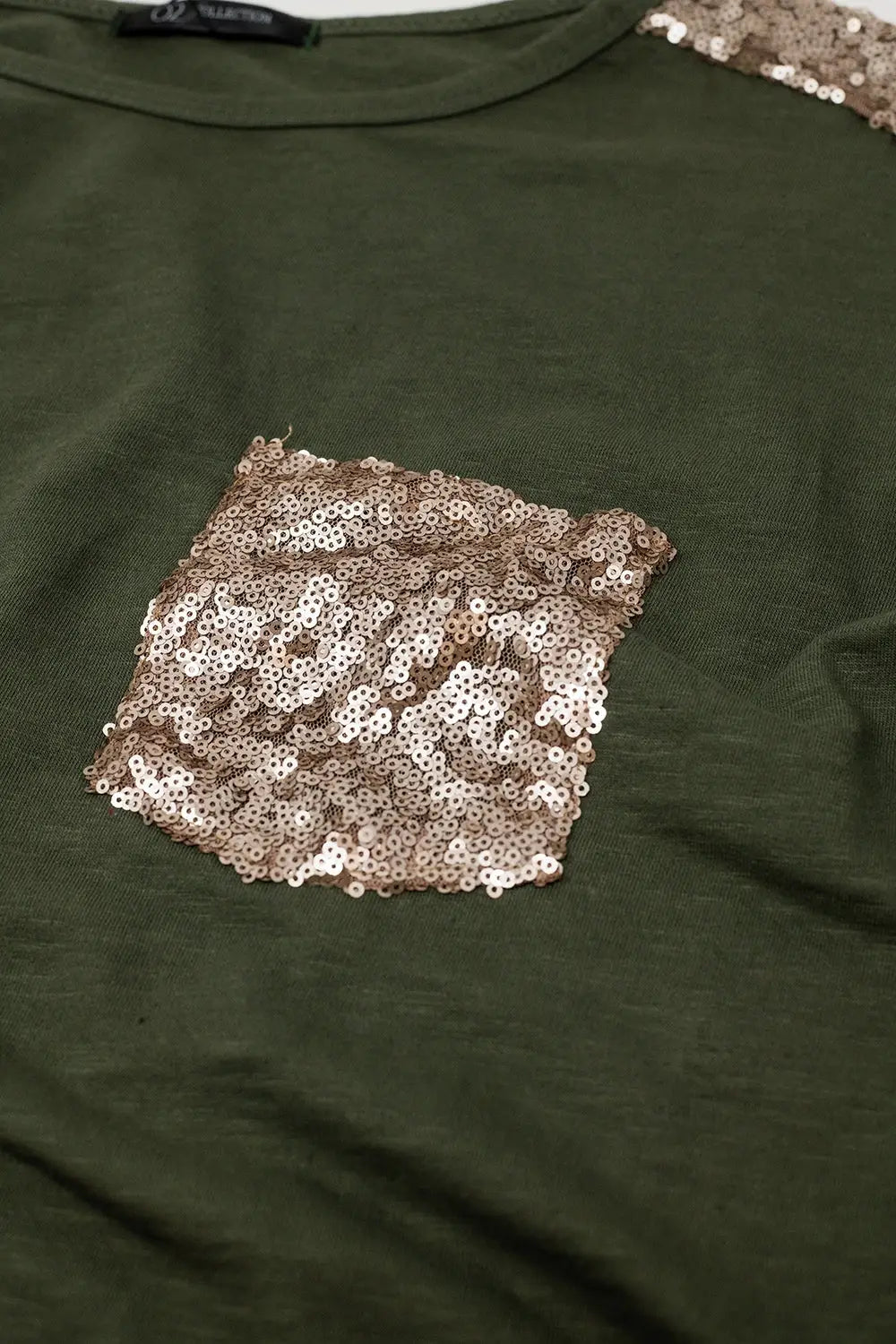 khaki T-shirt with sequin detail - One Size / Green - Shirts