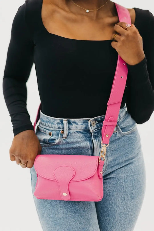 Khloe Vegan Leather Crossbody - Fuchsia - Crossbody Bag